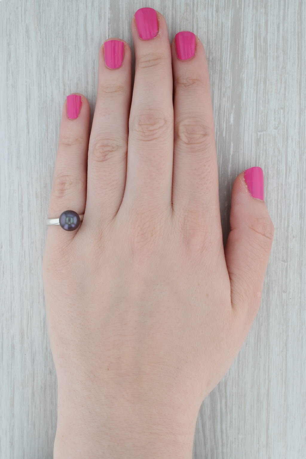 Gray Black Cultured Pearl Solitaire Ring Sterling Silver Size 6.25