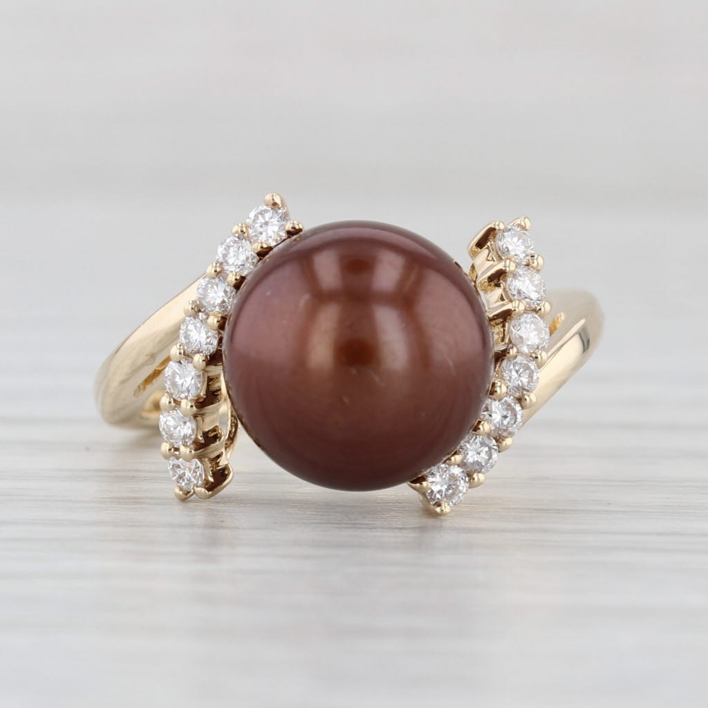 Brown Cultured Pearl 0.26ctw Diamond Framed Ring 14k Yellow Gold Size 7