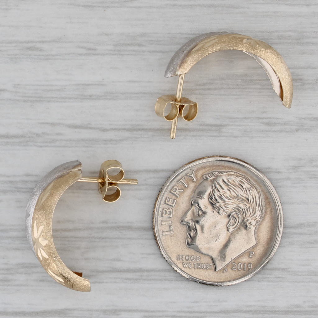 Gray Star Pattern Half Hoop J-Hook Earrings 14k White Yellow Gold Drops