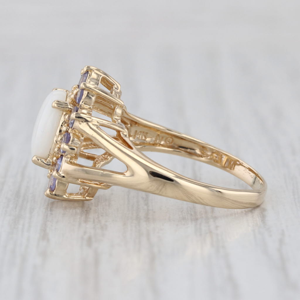 Oval Cabochon 1ctw Tanzanite Halo Ring 14k Yellow Gold Size 8.75