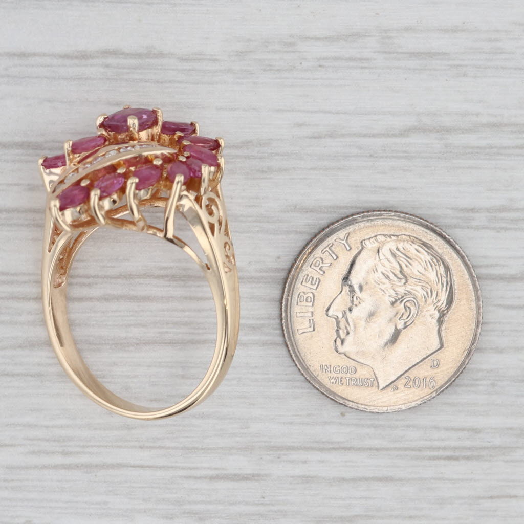 Light Gray 2.21ctw Ruby Diamond Bypass Ring 10k Yellow Gold Size 6.5 Cocktail Cluster