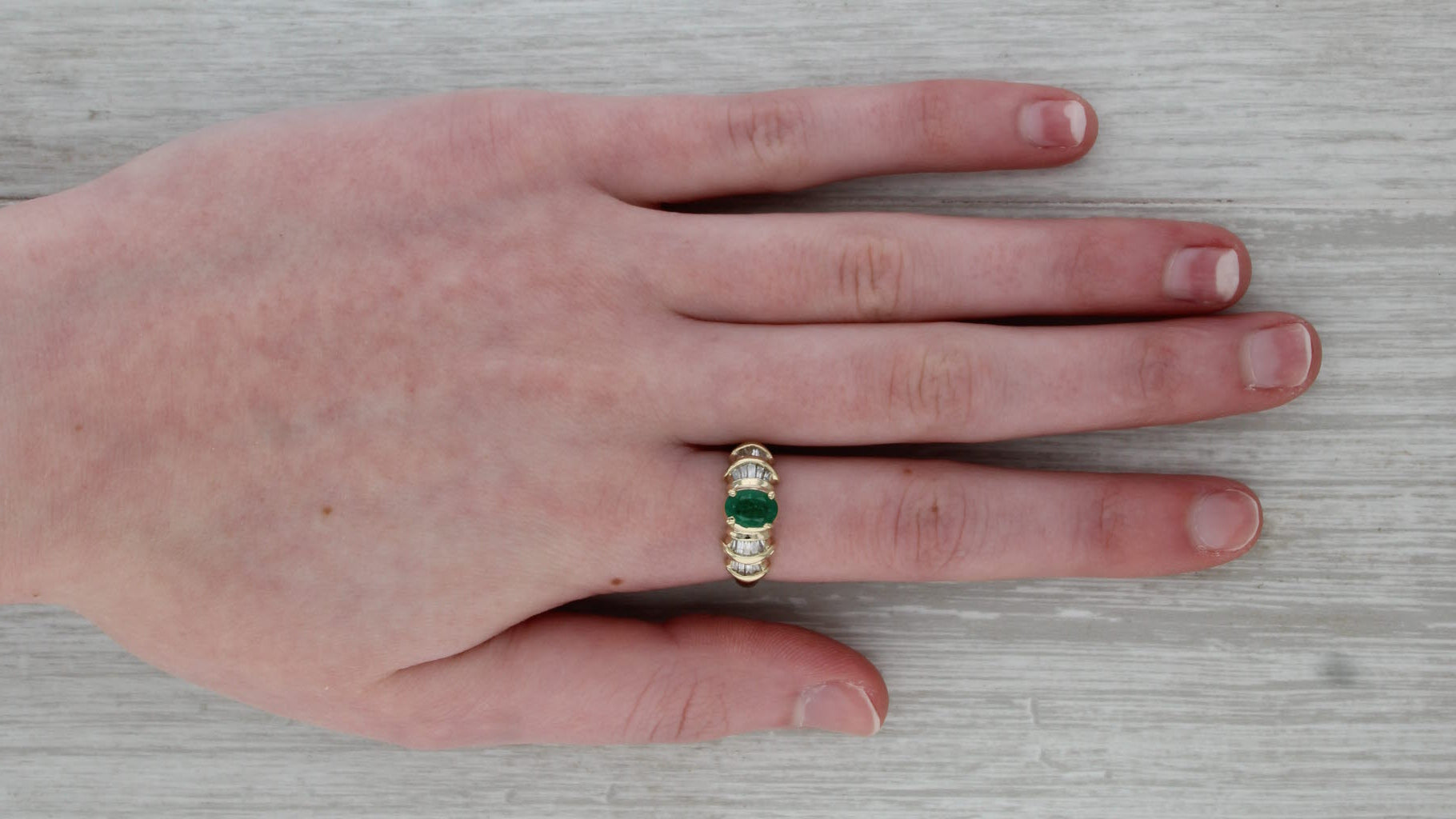 0.96ctw Emerald Diamond Ring 14k Yellow Gold Size 6.75