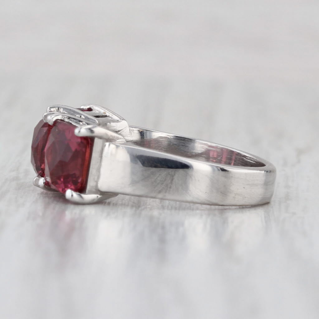2.85ctw Pink Tourmaline 3-Stone Ring 14k White Gold Size 4.5
