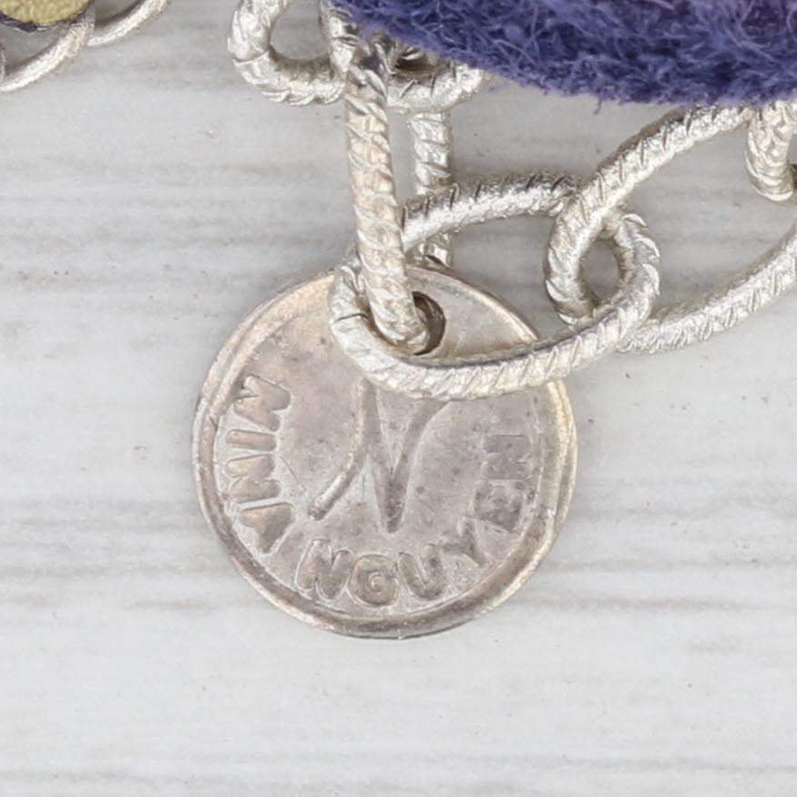 New Nina Wynn Cordelia Necklace White Druzy Pendant Woven Purple Leather