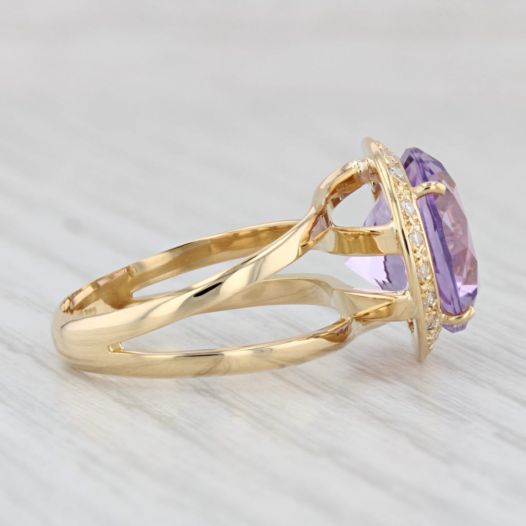 Light Gray 6.56ctw Round Amethyst Diamond Halo Ring 18k Yellow Gold Size 6.5 Cocktail