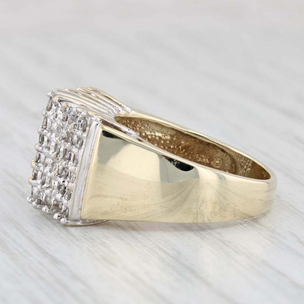 Light Gray 0.74ctw Diamond Cluster Tiered Pyramid Ring 10k Yellow Gold Size 7