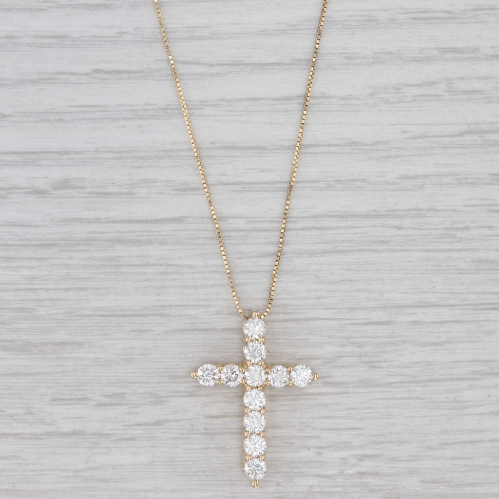 Gray 2ctw Diamond Cross Pendant Necklace 14k Yellow Gold 18" Box Chain