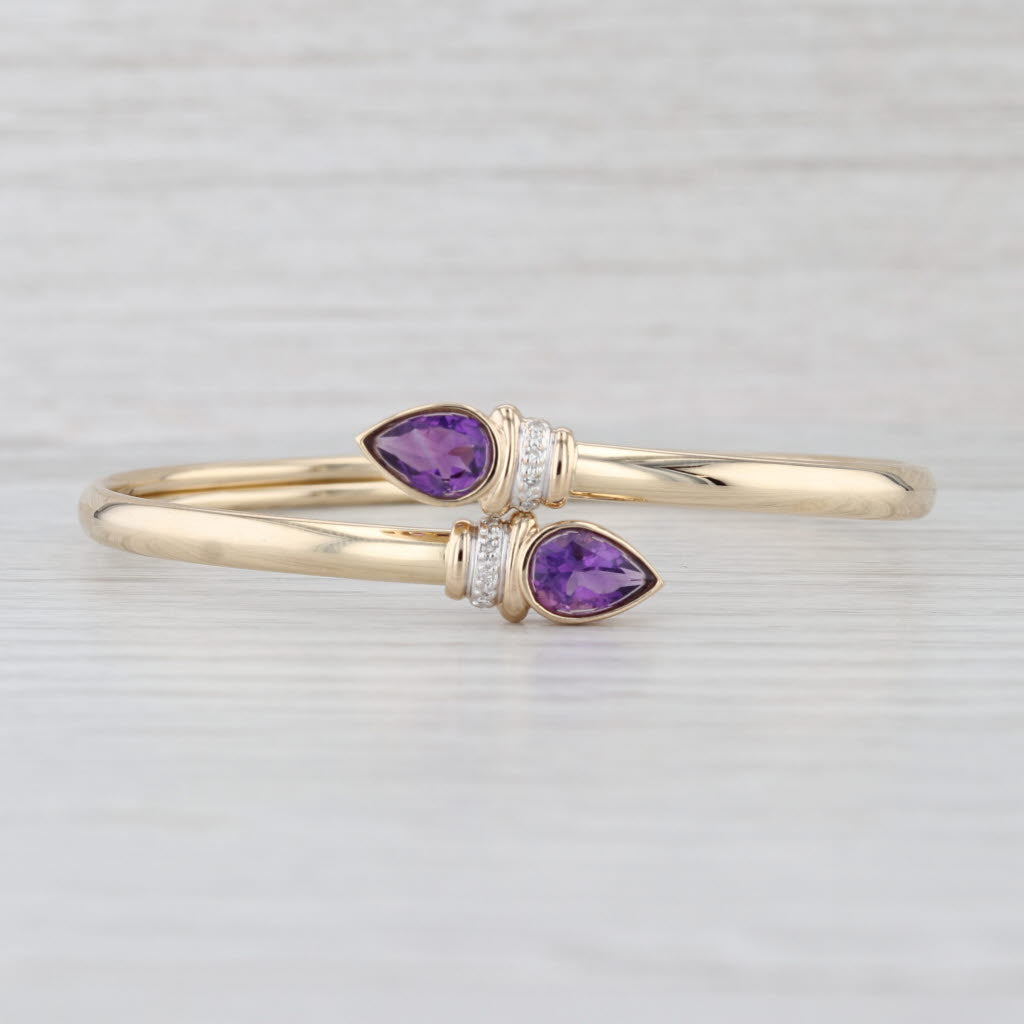 2.64ctw Pear Amethyst Diamond Bypass Bangle Bracelet 14k Yellow Gold Flexible