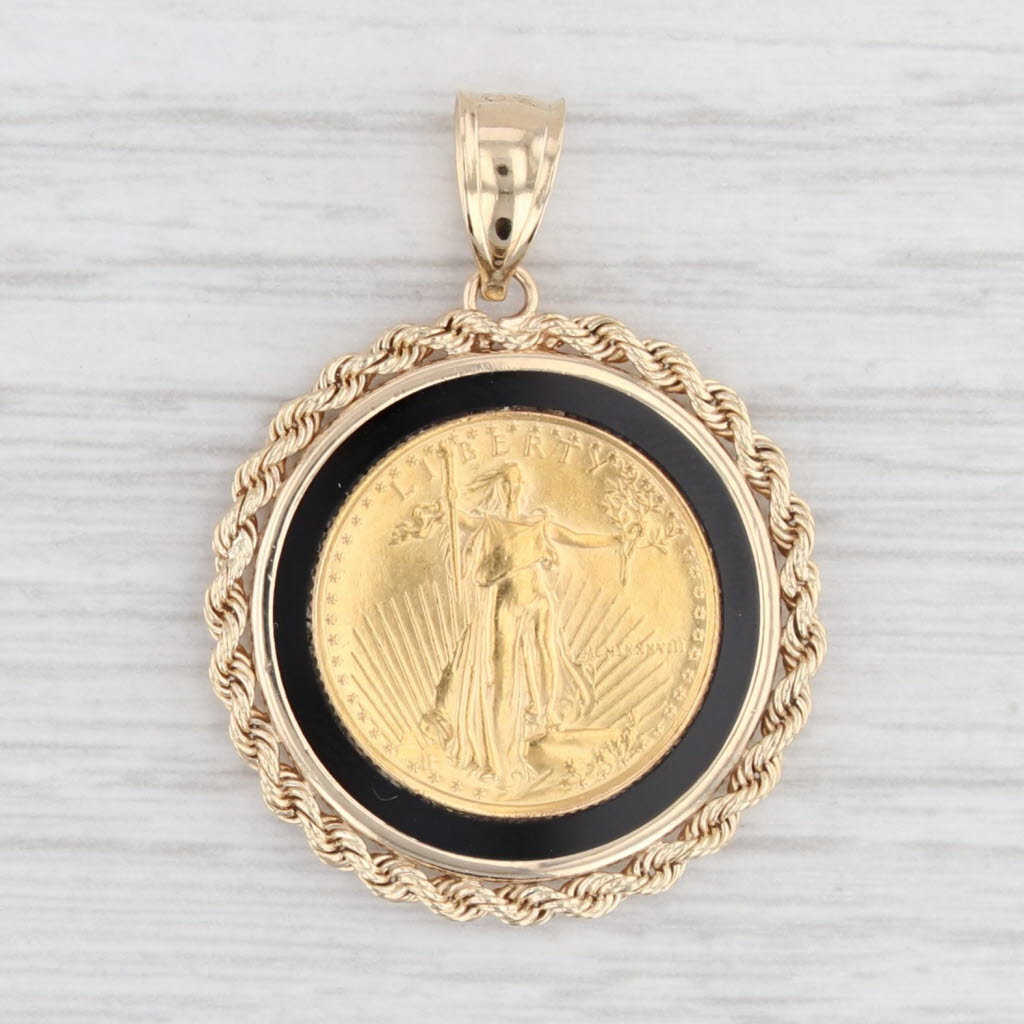 Light Gray 1988 Gold American Eagle Coin Pendant 14k Bezel 22k 1/10oz