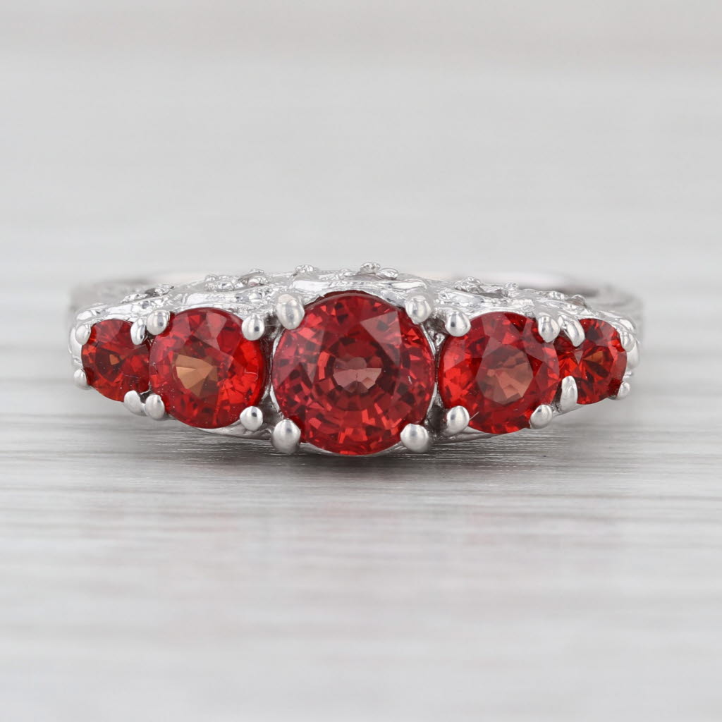 Vintage Style Lab Created Red Orange Sapphire Topaz Ring 14k White Gold Sz 8.25