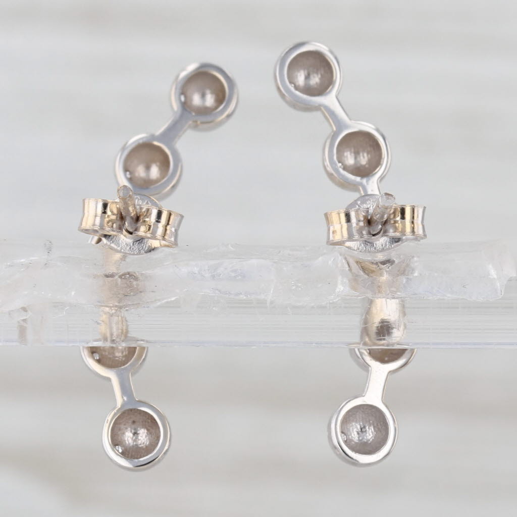 Bead Drop Earrings 18k White Gold Pierced Butterfly Backs