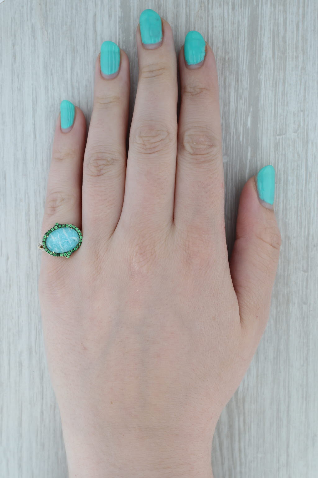 Dark Gray New Doves by Doron Paloma Amazonite Tsavorite Ring 14k Yellow Gold Size 6.75
