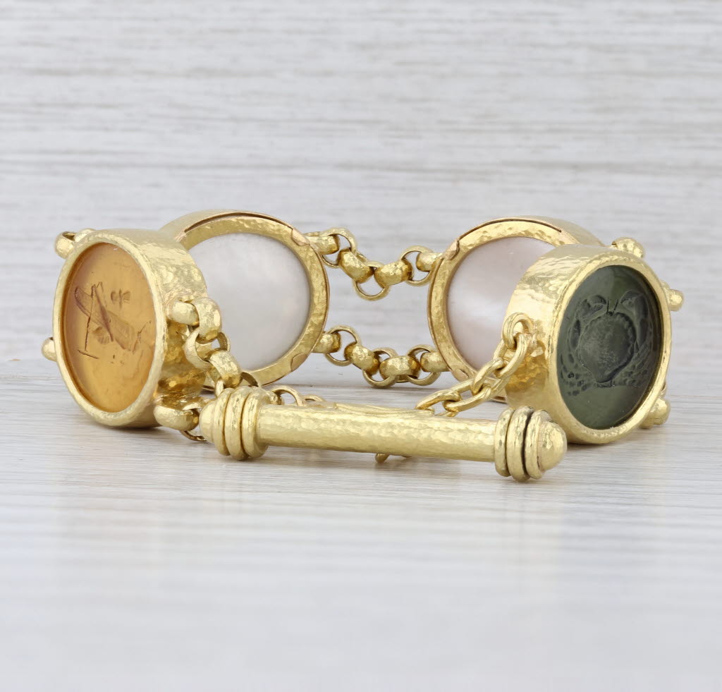 Elizabeth Locke Venetian Intaglio Bracelet 19k Gold 7.5" Glass Mother of Pearl
