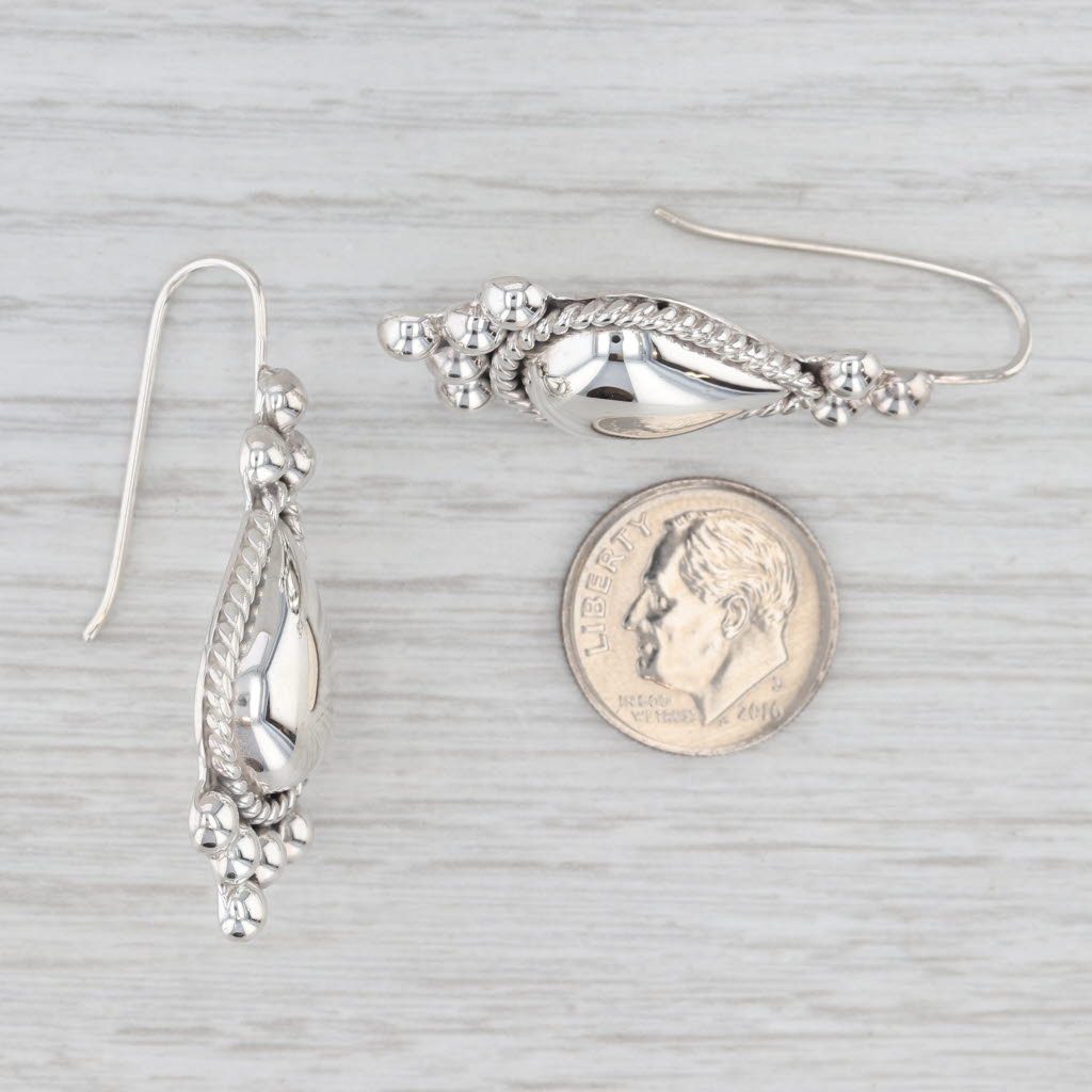Light Gray Bead Accented Teardrop Earrings Sterling Silver Hook Posts Statement Drops