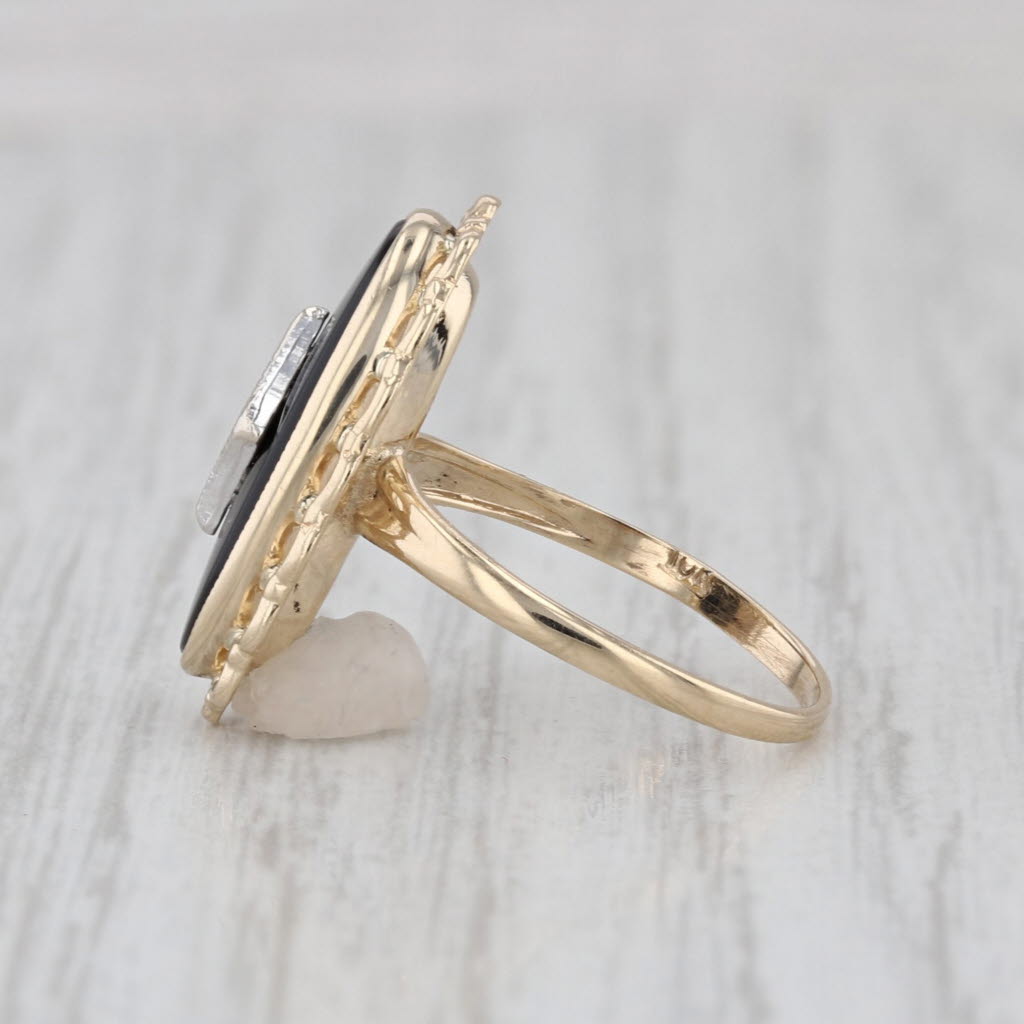 Vintage Onyx Diamond Signet Ring 10k Yellow Gold Size 4.75
