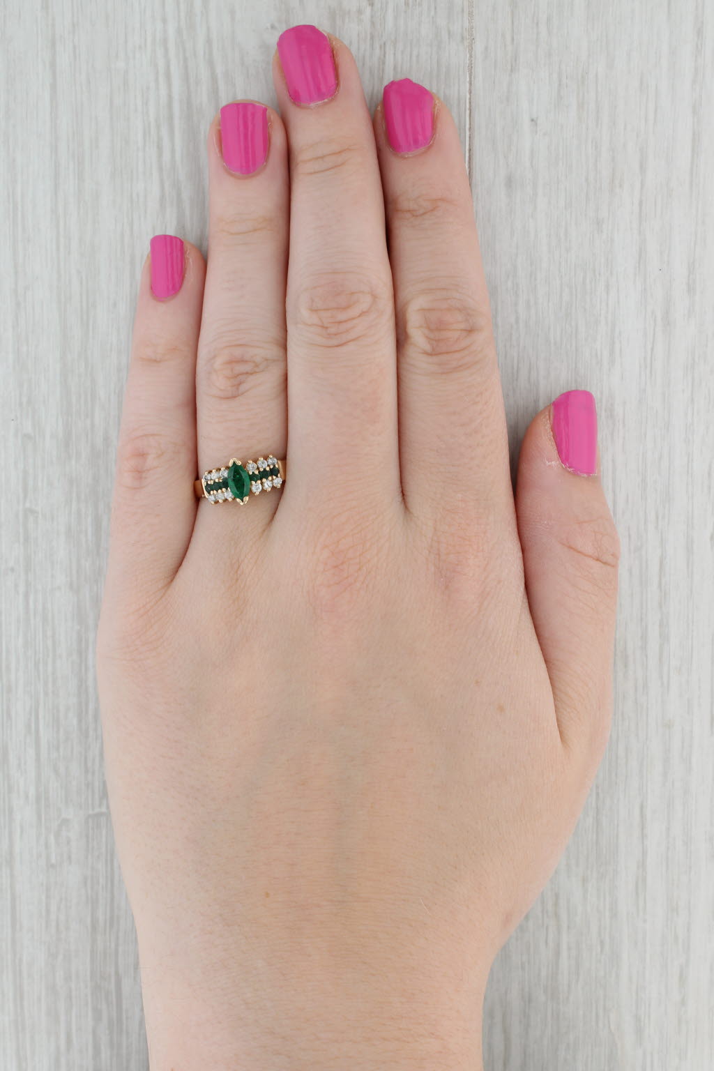 Gray 0.83ctw Marquise Emerald Diamond Ring 14k Yellow Gold Size 9 Tiered Pyramid