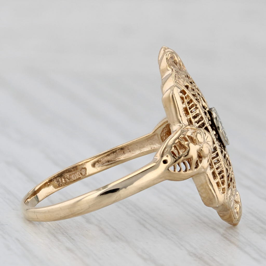 Light Gray Diamond Accented Filigree Ring 10k Yellow Gold Size 9.25