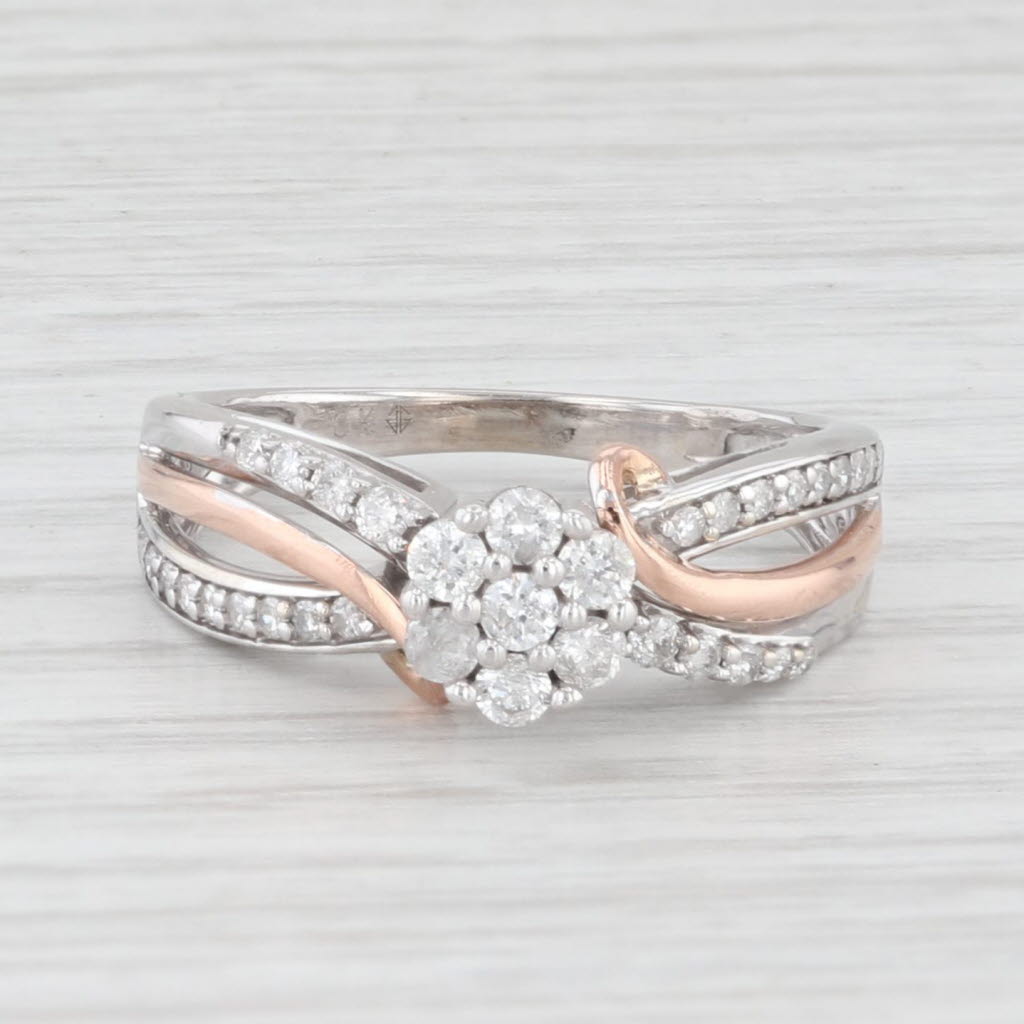 Light Gray 0.35ctw Diamond Cluster Engagement Ring 10k White Rose Gold Size 7