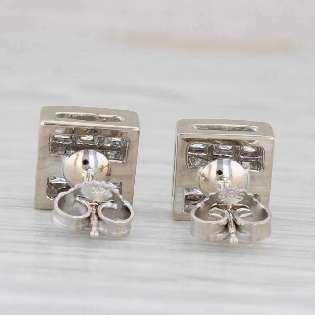 Light Gray 1ctw Princess Diamond Stud Earrings 18k White Gold