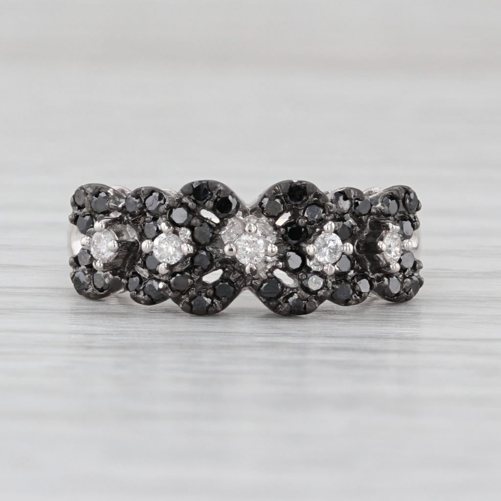 Black White Diamond Cluster Ring 14k White Gold Size 5.75