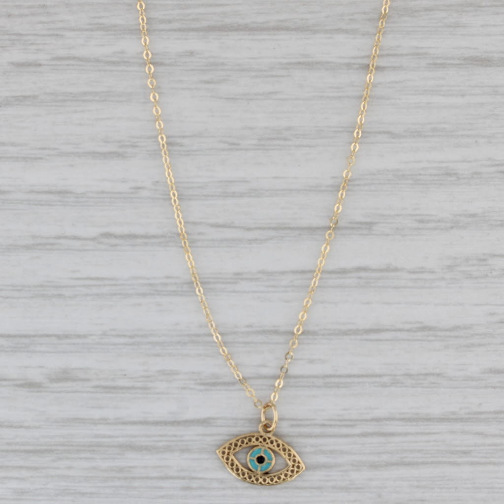 Gray New All Seeing Eye Pendant Necklace 14k Yellow Gold Enamel Cable Chain