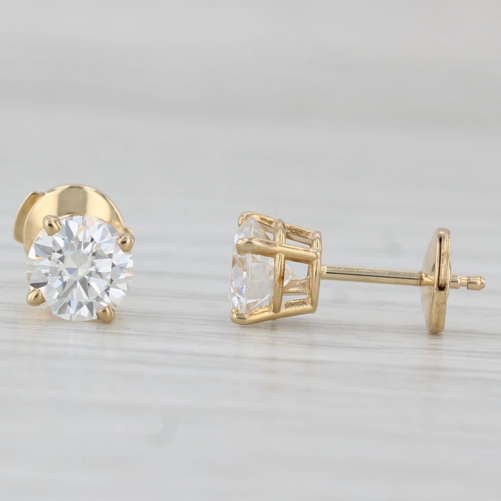 Light Gray New 1.80ctw Round Solitaire Moissanite Stud Earrings 14k Yellow Gold
