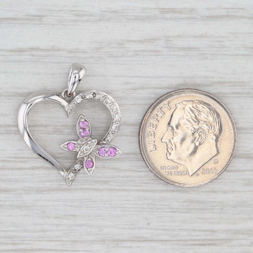 0.24ctw Pink Sapphire Diamond Flower Open Heart Pendant 14k White Gold