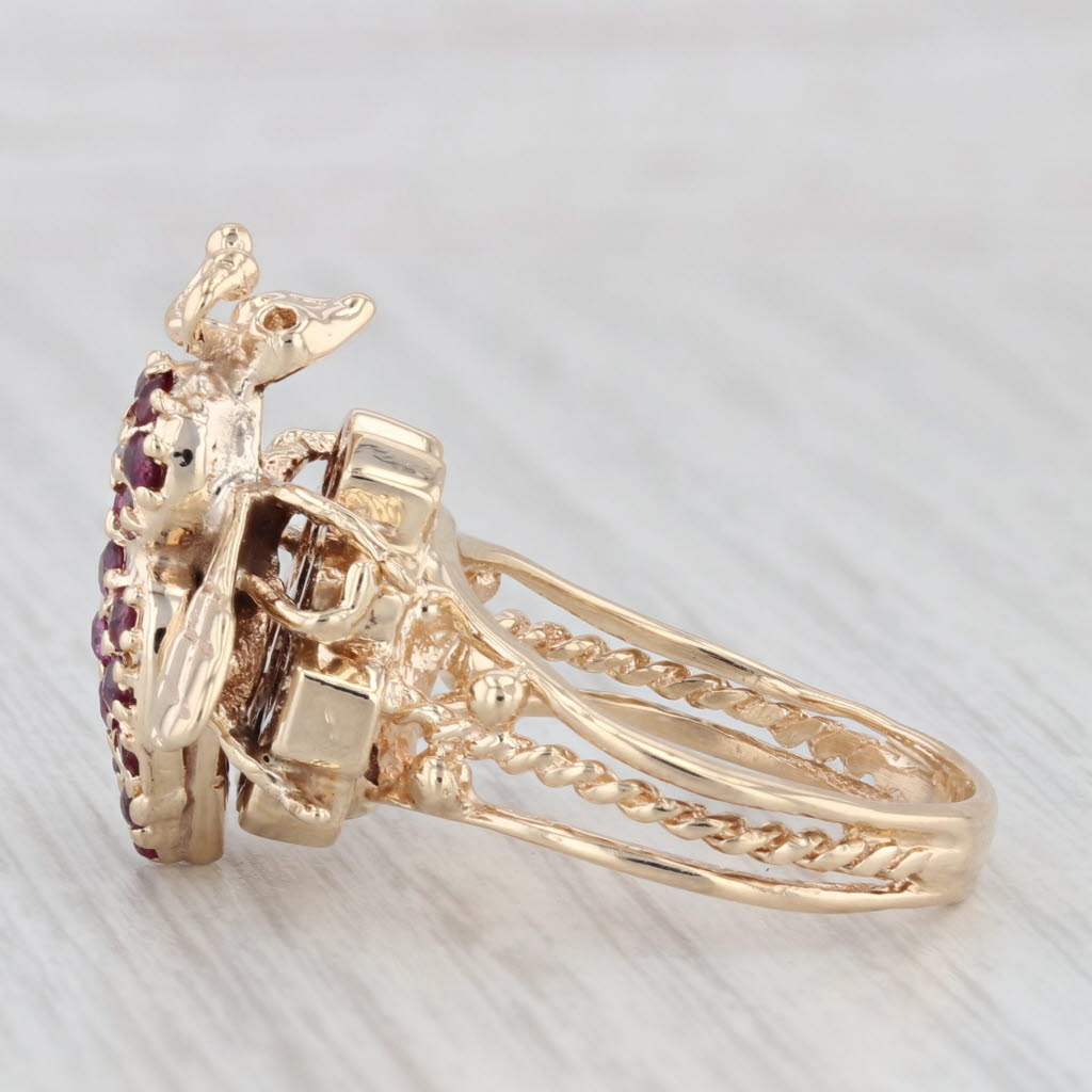 Light Gray 0.62ctw Ruby Bumble Bee Ring 14k Yellow Gold Size 7.25 Cocktail