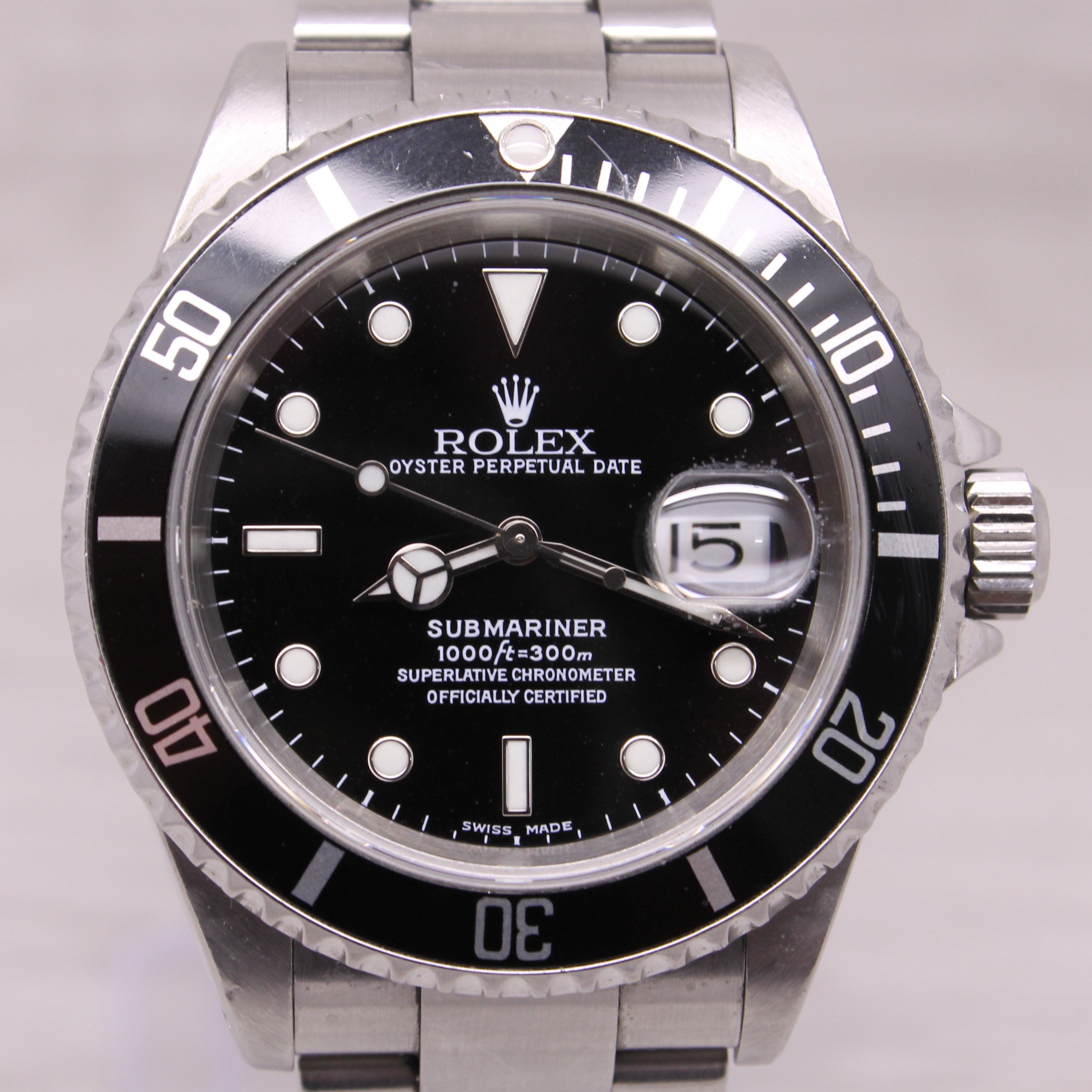 Gray 2000 Rolex Submariner 16610 40mm Steel Automatic Divers Watch Full Bracelet Box