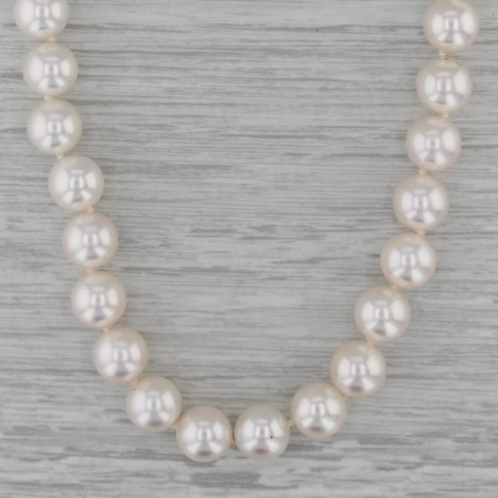 Cultured Pearl Strand Necklace 18k White Gold Diamond Bead Clasp 26" 7.5-8mm