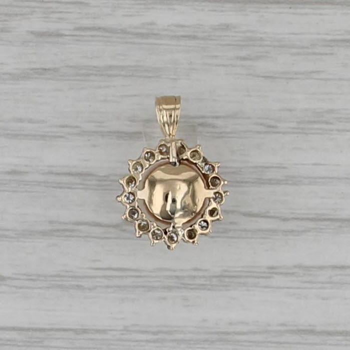 Cultured Pearl Diamond Halo Pendant 14k Yellow Gold Small Drop
