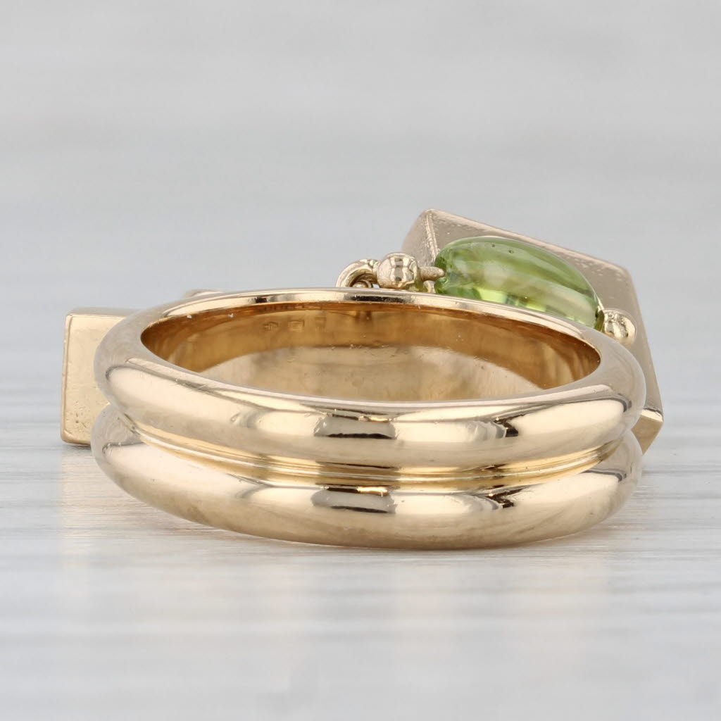 Gray 2 Peridots Abstract Charm Ring 18k Yellow Gold Size 6 Cocktail Dolce