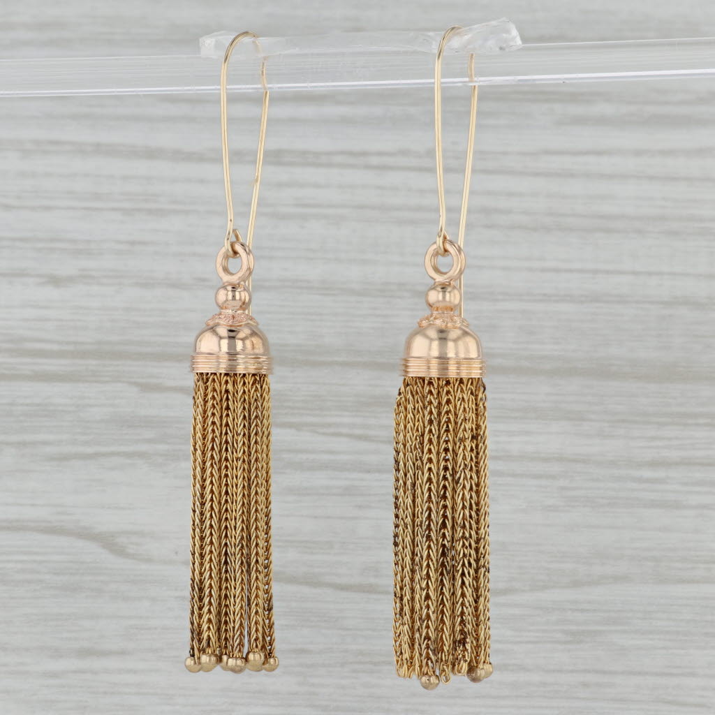 Gray Antique Fringe Tassles Dangle Earrings 14k Yellow Gold New Hook Posts