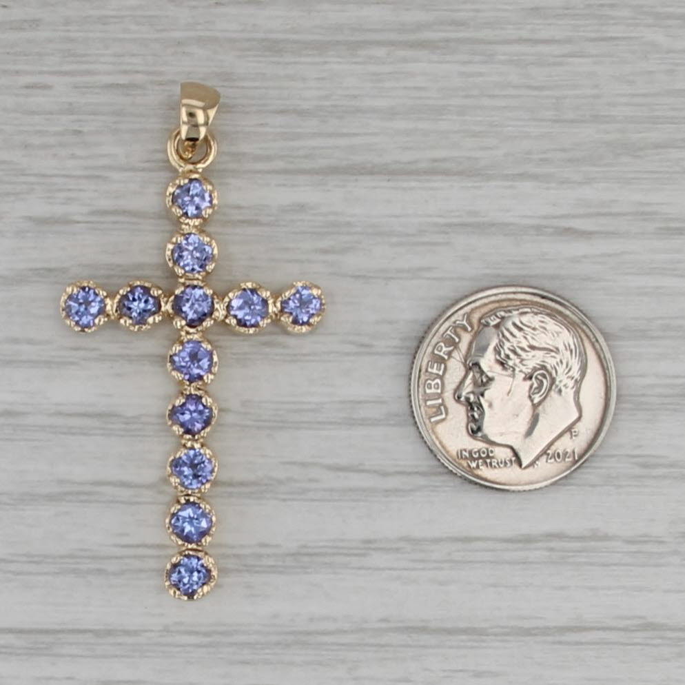 2.20ctw Tanzanite Cross Pendant 14k Yellow Gold Large Statement