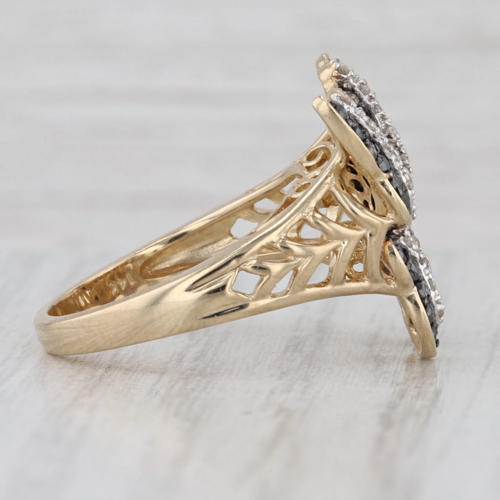 0.35ctw Diamond Butterfly Ring 14k Yellow Gold Size 7 Black White Brown Cocktail
