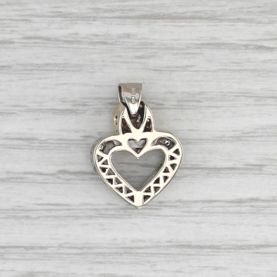 0.18ctw Diamond Open Heart Pendant 10k White Yellow Gold