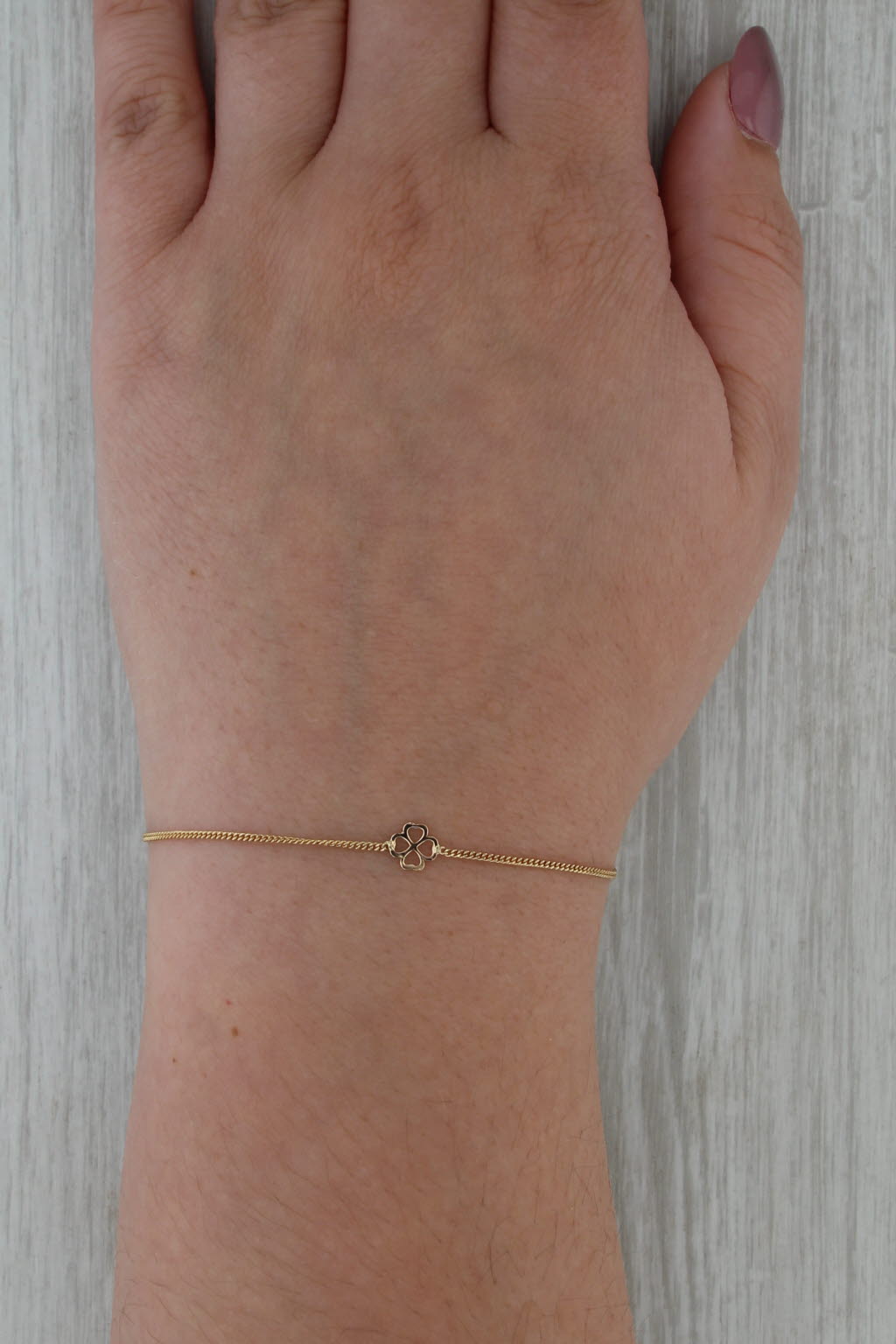Clover Flower Station Ankle Bracelet 14k Yellow Gold 9" Anklet Curb Chain
