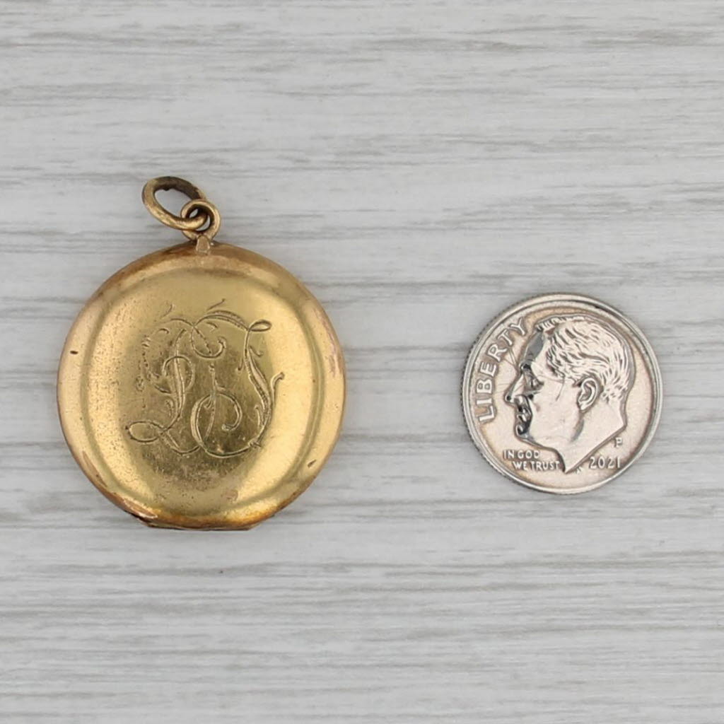 Ornate Vintage Locket Pendant Gold Filled Faux Pearl Engraved Fob Charm