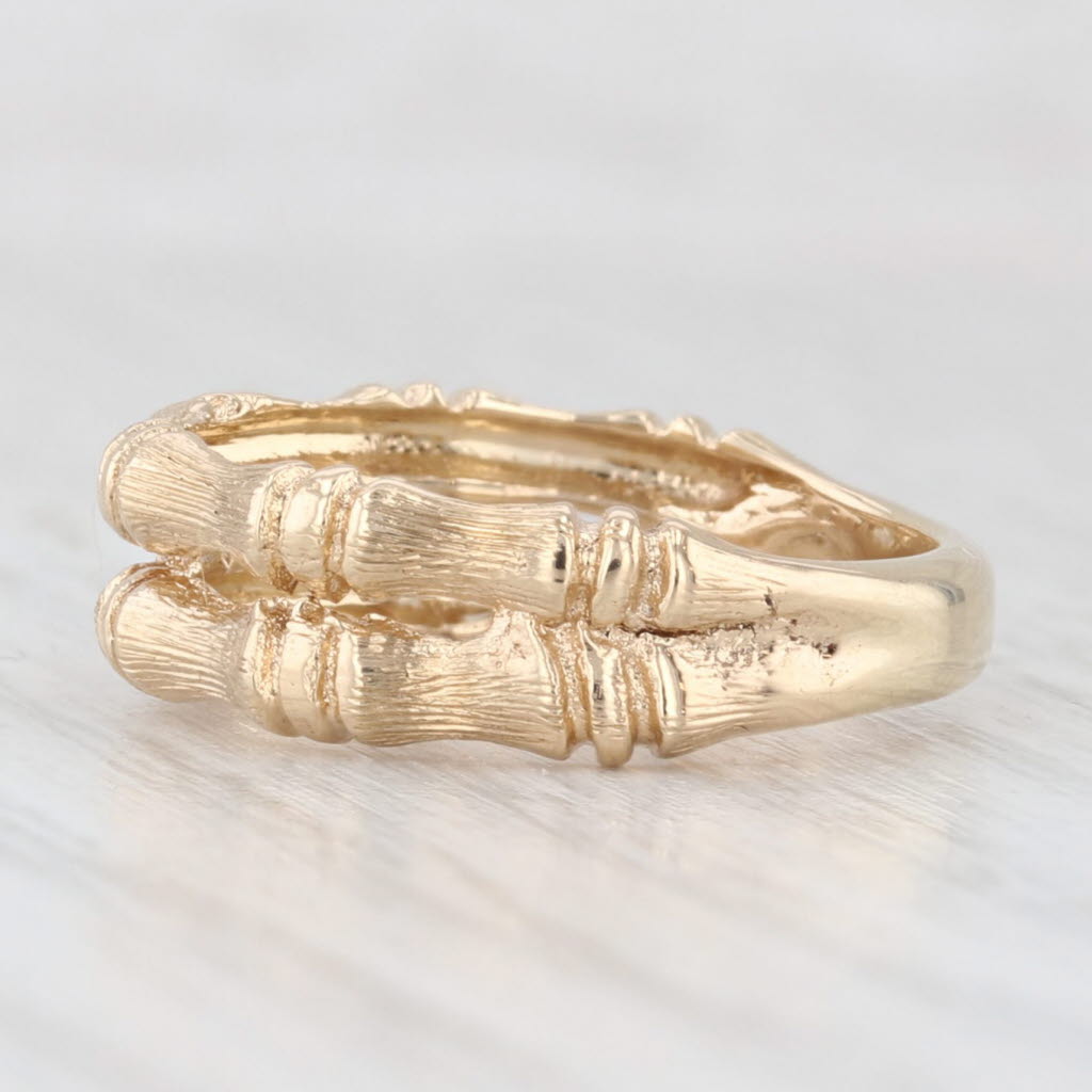 Light Gray Textured Bamboo Double Band Ring 14k Yellow Gold Size 6.75