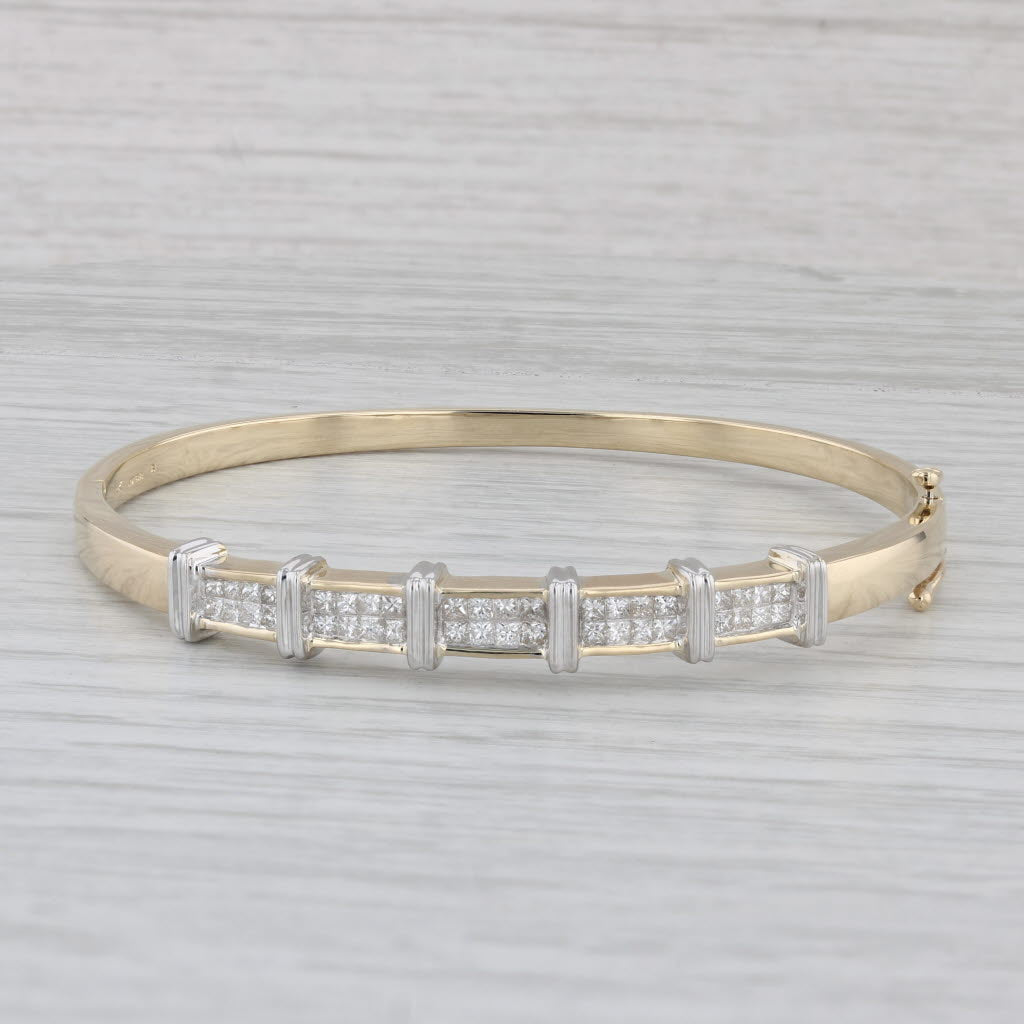 Gray 1.65ctw Diamond Bangle Bracelet 14k Yellow White Gold 6.5"