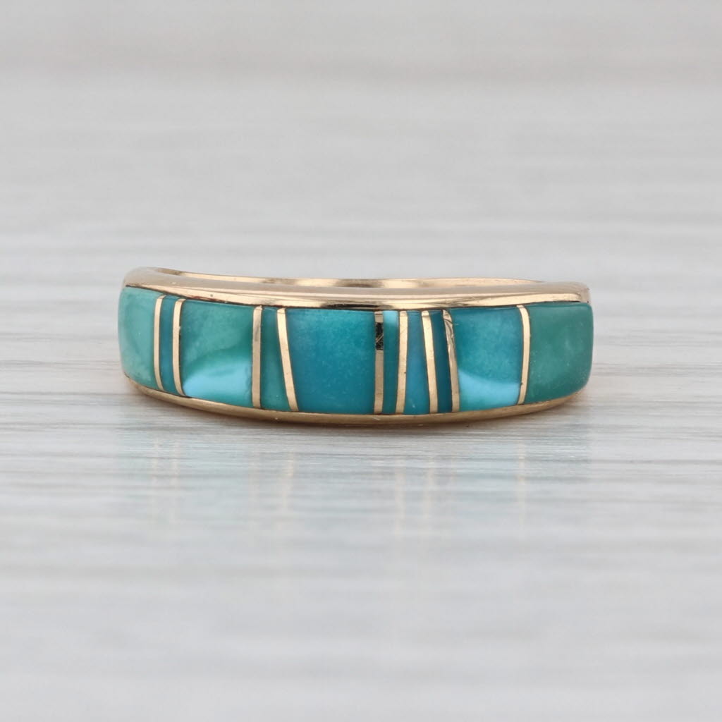 Calvin Begay Turquoise Mosaic Ring 14k Yellow Gold Size 6.5 Stackable Band