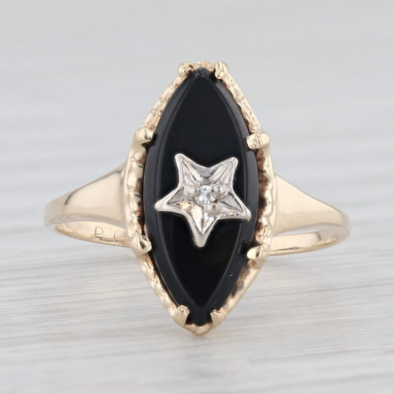 Vintage Onyx Diamond Star Signet Ring 10k Yellow Gold Size 5