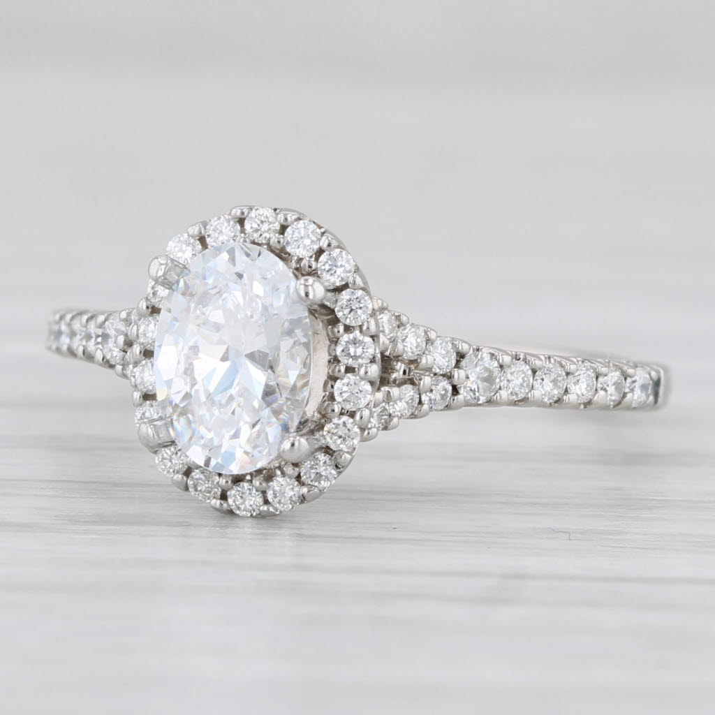 Light Gray 0.86ctw Oval Diamond Halo Semi Mount Engagement Ring 18k White Gold Size 6.25