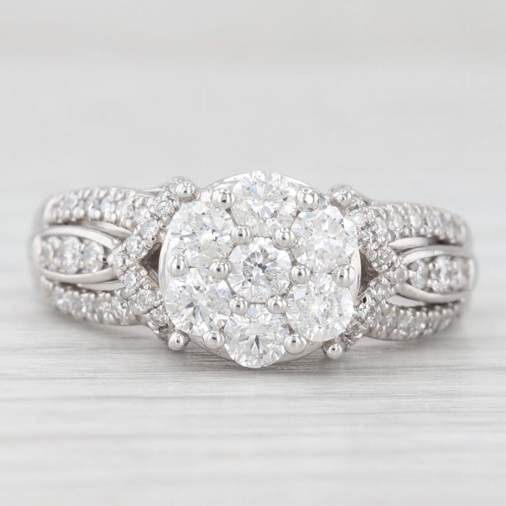 Light Gray 0.94ctw Diamond Cluster Engagement Ring 10k White Gold Size 6.75