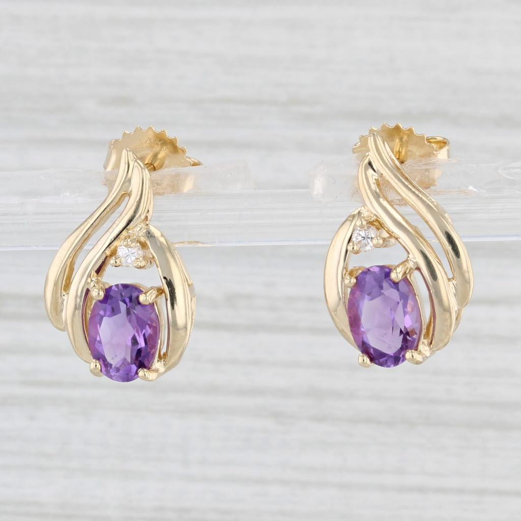 Light Gray 1.54ctw Amethyst Diamond Teardrop Earrings 14k Yellow Gold Studs