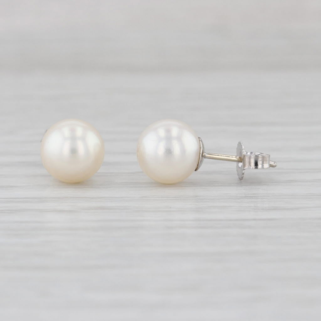 7.5 mm Round Bead Cultured Pearl Stud Earrings 14k Yellow Gold