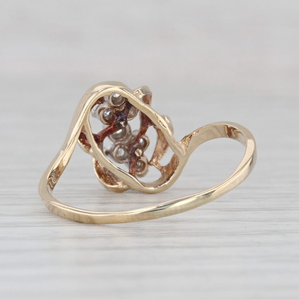 Diamond Flower Cluster Bypass Ring 14k Yellow Gold Size 8