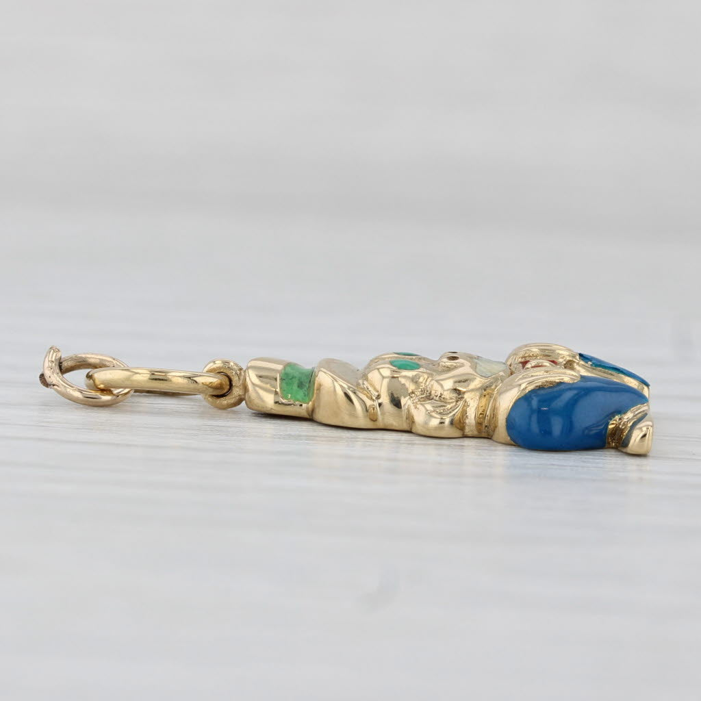 Light Gray Tuxedo Clad Monkey Pendant 18k 10k Yellow Gold Enamel Charm