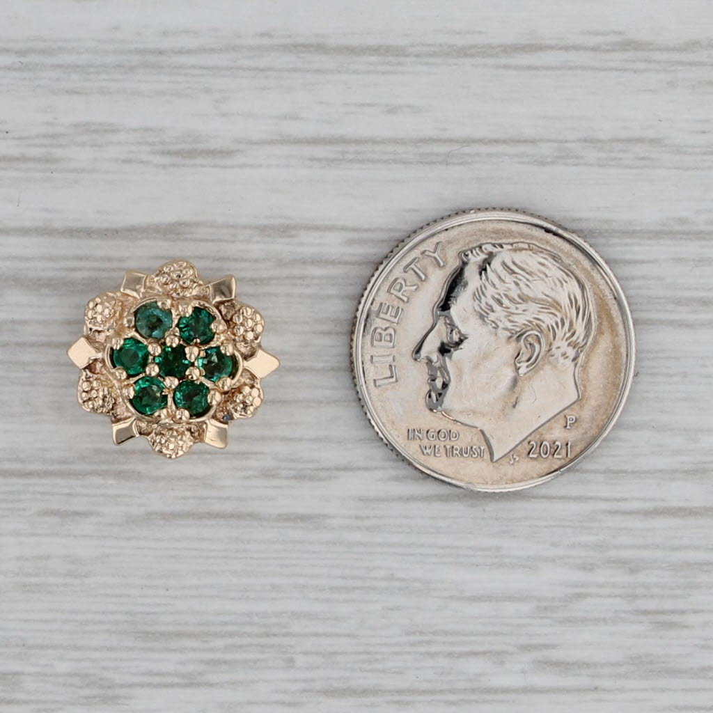 Gray 0.25ctw Emerald Cluster Flower Slide Bracelet Charm 14k Yellow Gold Vintage RVS
