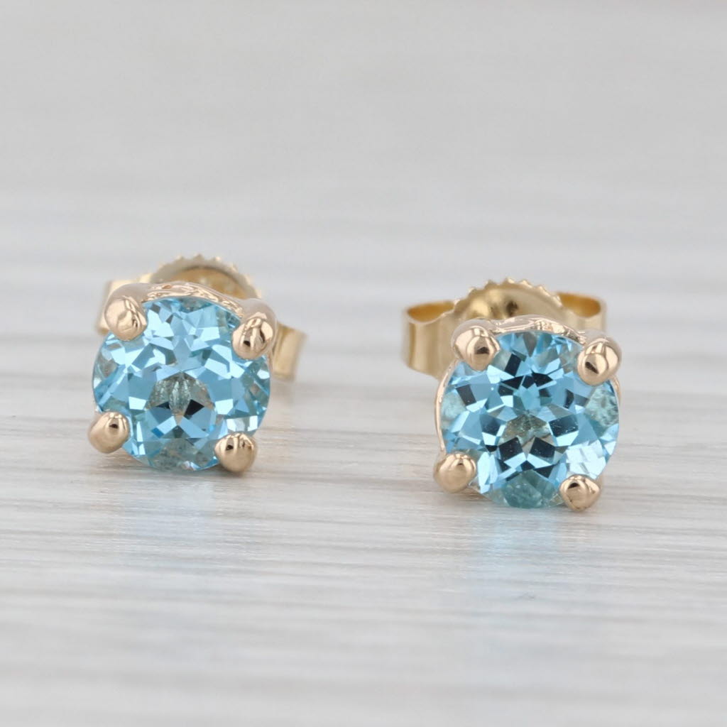 Light Gray 1.20ctw Blue Topaz Round Solitaire Stud Earrings 14k Yellow Gold